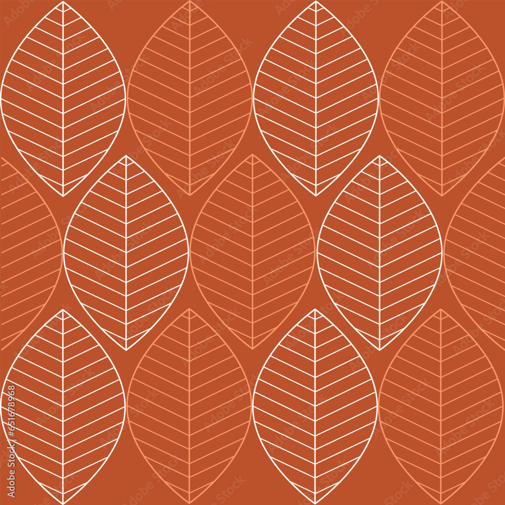 Fototapeta premium Dark vector seamless pattern with white contour leaves. Collection of hand drawn leaves Black-white vector illustration. 