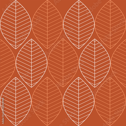 Dark vector seamless pattern with white contour leaves. Collection of hand drawn leaves Black-white vector illustration.
