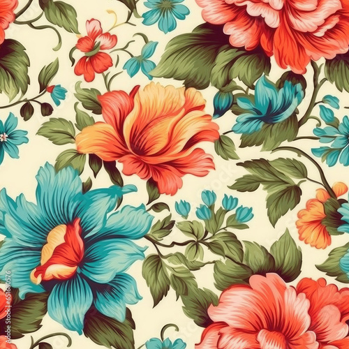 Vintage floral design pattern bright pastel color insanely details AI Generated.