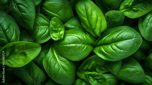 Natural background of fresh spinach leaves. Full frame. A quality product. Healthy eating. Close-up.