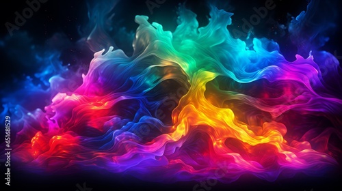 In a dark expanse, radiant hues burst and evolve. Swirls and gradients pulsate in a dance of colors, evoking a fantastical, emotional realm.Generative AI