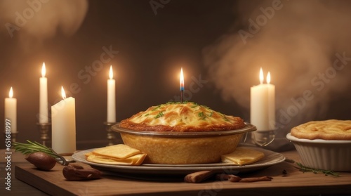 Different hot Italian food dishes and candles.