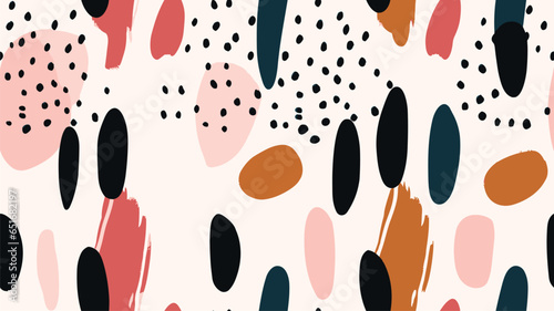 Brush stroke hand painted seamless pattern. Abstract background with round organic shapes. Fashion stylish texture.