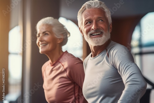 Active Senior Couple Exercising, senior fitness routine, elderly couple staying active, fitness and wellness in old age, active aging lifestyle photo