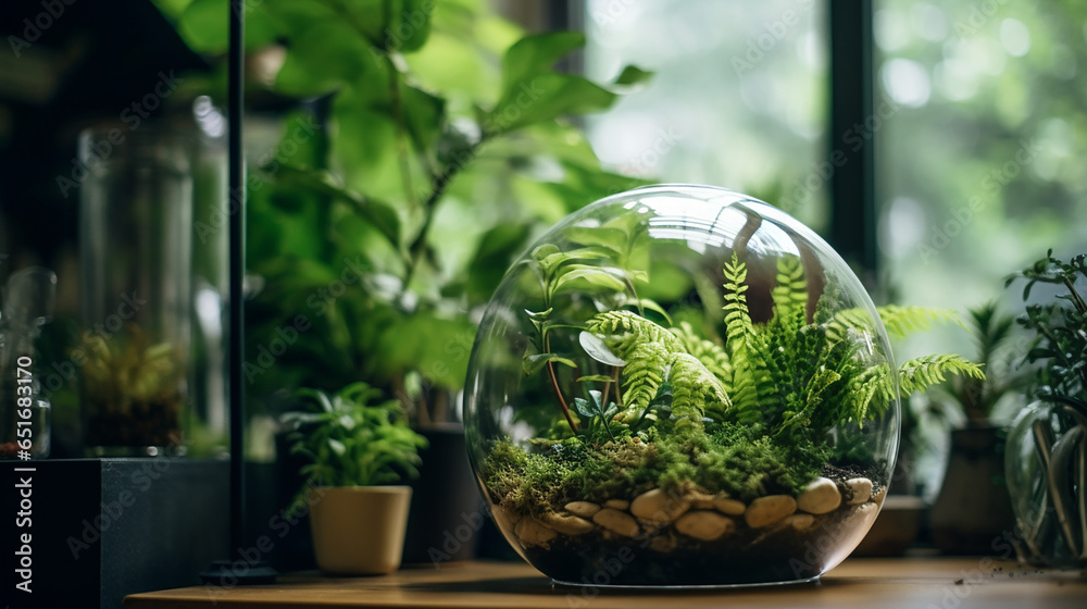A plant terrarium, lots of natural light created with Generative Ai A plant terrarium, lots of natural light created with Generative Ai