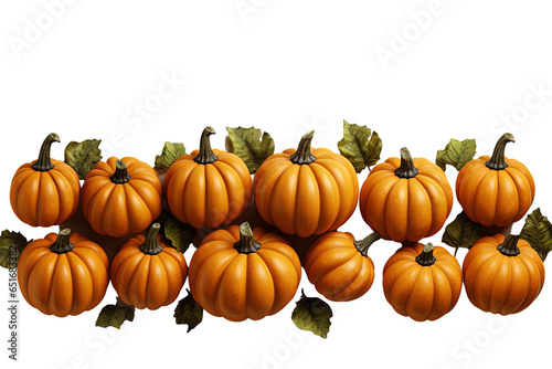 Festive autumn pumpkins and leaves on a white background. The concept for Thanksgiving or Halloween