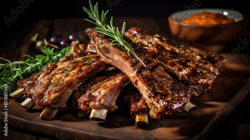 Succulent and tender Lamb ribs marinated in a savory blend of spices  AI Generated