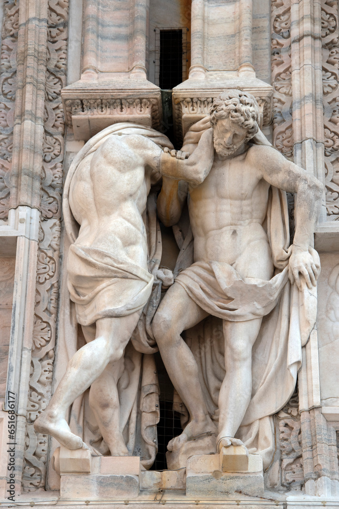 Obraz premium Detail of the Milan Cathedral, ancient cathedral church in the center of Milan, Italy, Europe