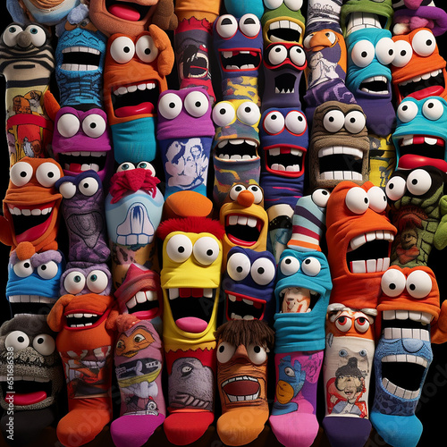 A funny socks laughing with big eyes and tongue out created with Generative Ai