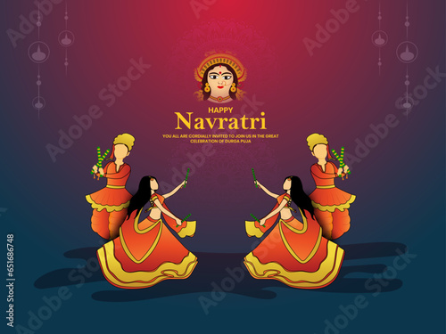 Creative vector illustration for dandiya and garba night celebration on the festival of Happy Navratri.