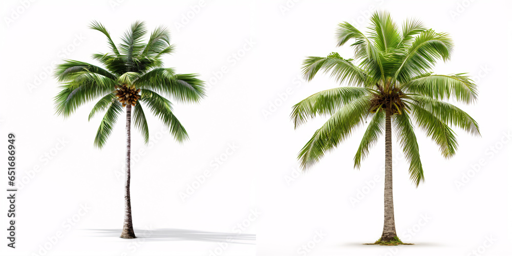Against a pristine white background, behold the coconut palm tree, an icon of the tropics.
