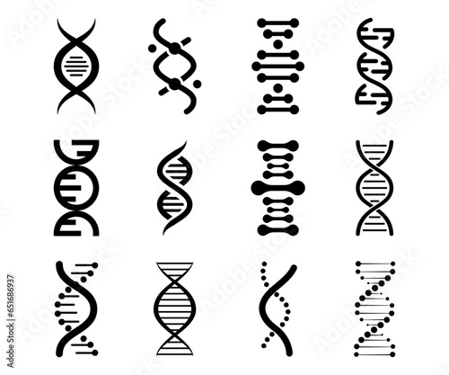 DNA icons. Vector set of elements DNA. Life gene model bio code genetics molecule medical symbols. Structure molecule, chromosome icon. Pictogram Dna, genetic sign, elements and icons collection