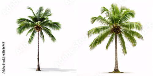 Against a pristine white background  behold the coconut palm tree  an icon of the tropics.