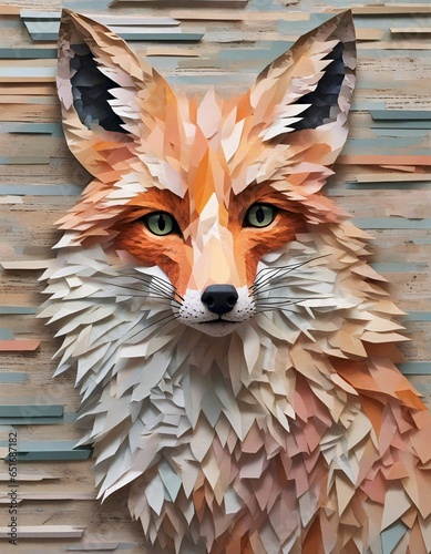 Detailed Paper Collage Art of a Fox
