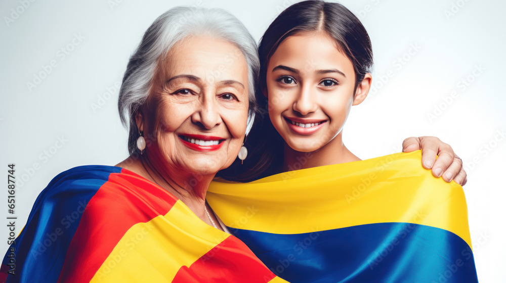 Colombian girl and grandmother with the national flag Colombian girl and grandmother with the national flag