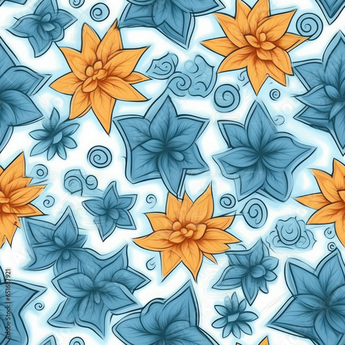 Sharp focused Illustrated floral seamless pattern  AI Generated