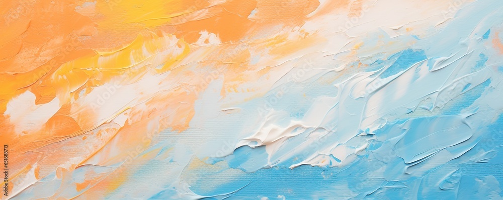 Closeup of abstract rough colorful orange blue art painting texture, with oil brushstroke, pallet knife paint on canvas, complementary colors | Generative AI