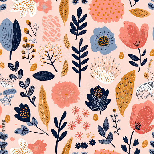 Scandanavian and soft floral pattern bright pastel color insanely details AI Generated