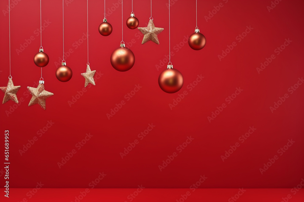 Christmas background. Christmas ornaments banner template copy space for text. New year concept with red colored banner Christmas background. Christmas ornaments banner template copy space for text. New year concept with red colored banner