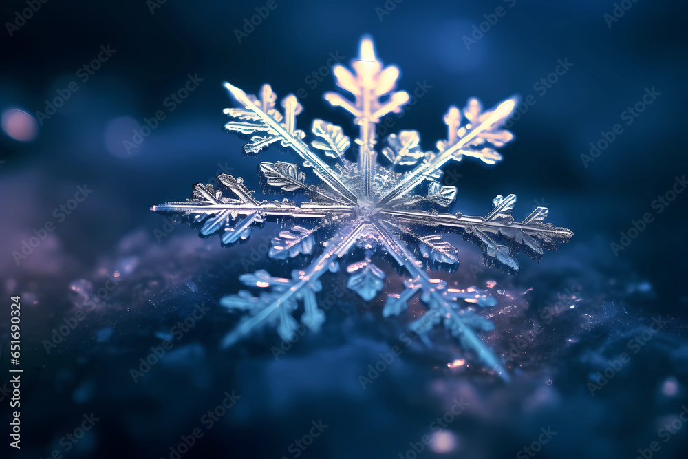 Macro photography of a snowflake