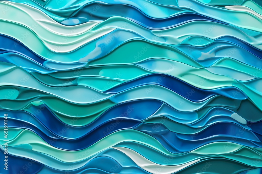 Abstract turquoise green blue mosaic tile wall texture background with waving waves shapes | Generative AI Abstract turquoise green blue mosaic tile wall texture background with waving waves shapes | Generative AI