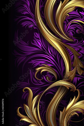 Purple background with gold flowers and a purple background, Generative AI