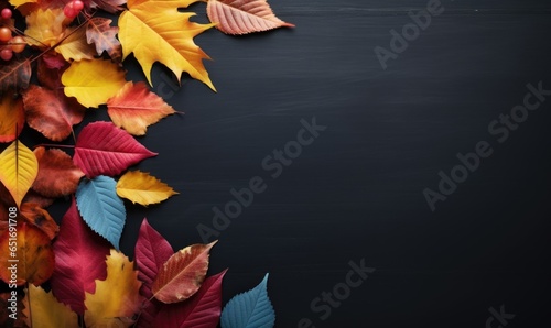 Autumn flowers frame on wooden background. Seasonal yellow and red flowers. Autumn background. Space for text.