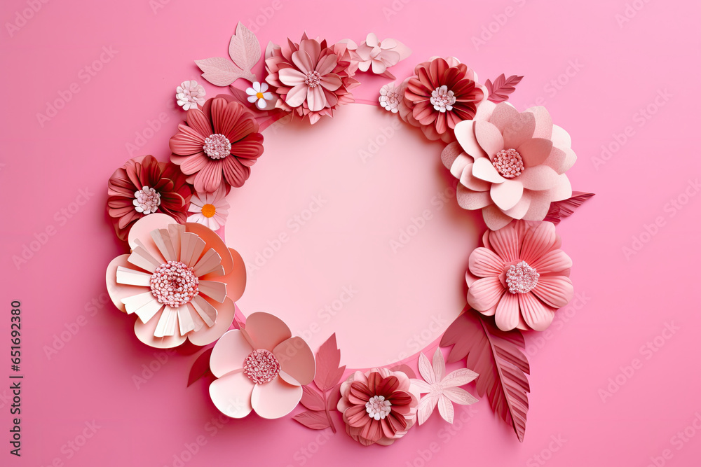 Pink paper flowers on a pink background Pink paper flowers on a pink background