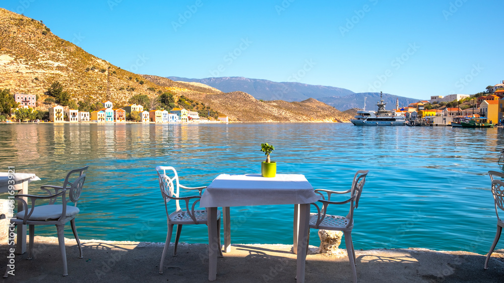 Romantic dinner table by the sea, date