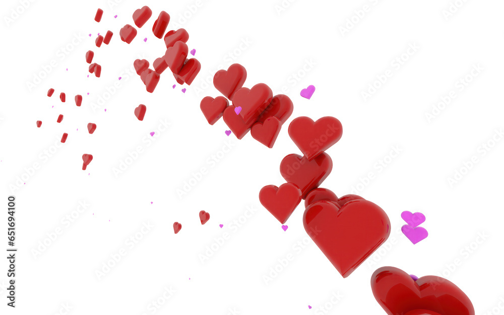 3d floating valentines love hearts icons on isolated transparent png background