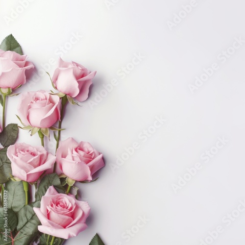 Beautiful mock up a light pink rose border with clear white background. Generative AI image weber.