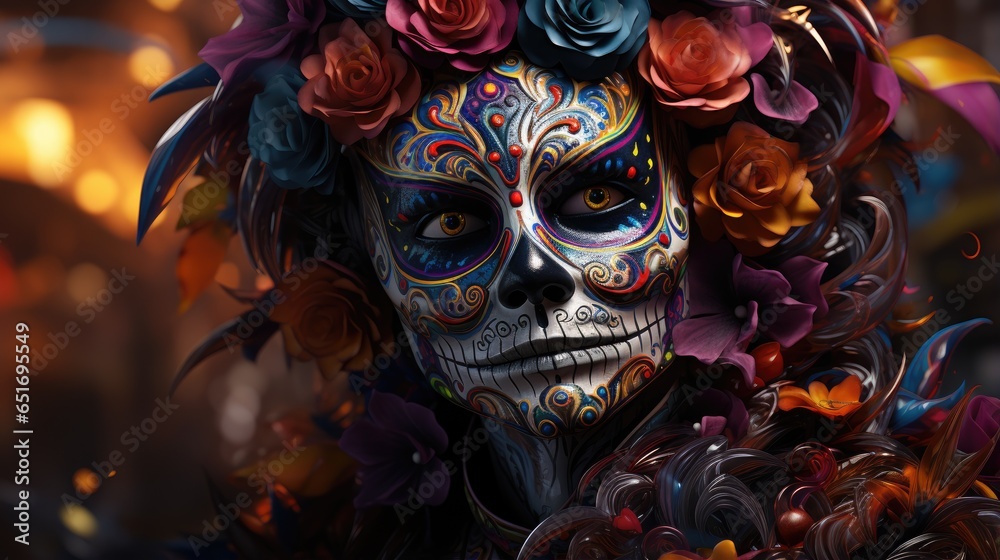 Close up photo of a woman in traditional Day of the Dead costume and make up (Día de Muertos) Close up photo of a woman in traditional Day of the Dead costume and make up (Día de Muertos)
