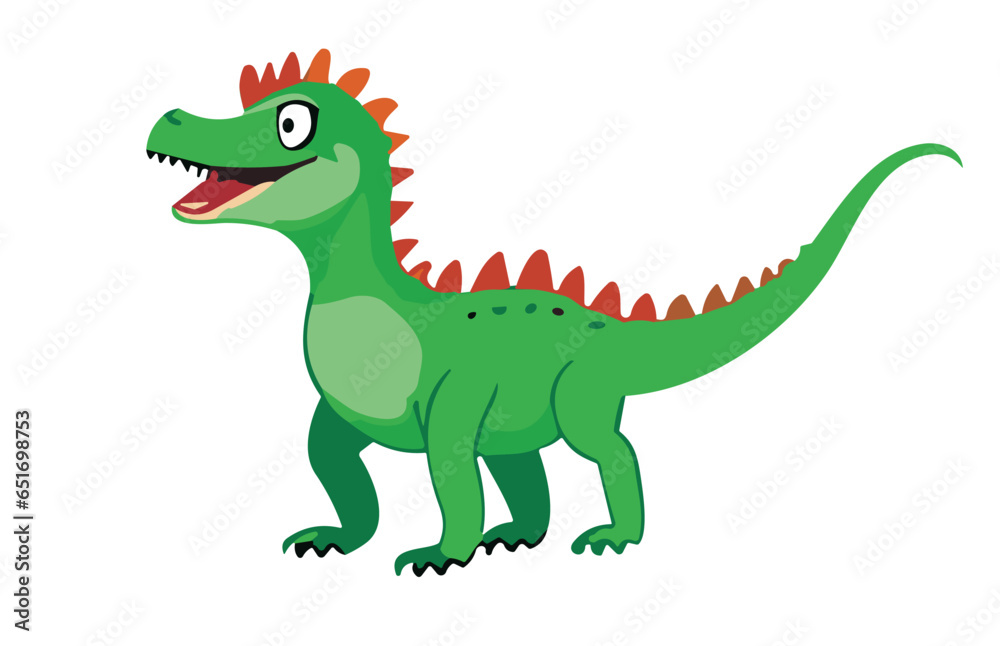 Fototapeta premium Vector green cartoon dragon. The symbol of 2024 new year. A raptor baby dinosaur isolated on a white background. Children's drawing for fabric, clothing, paper.