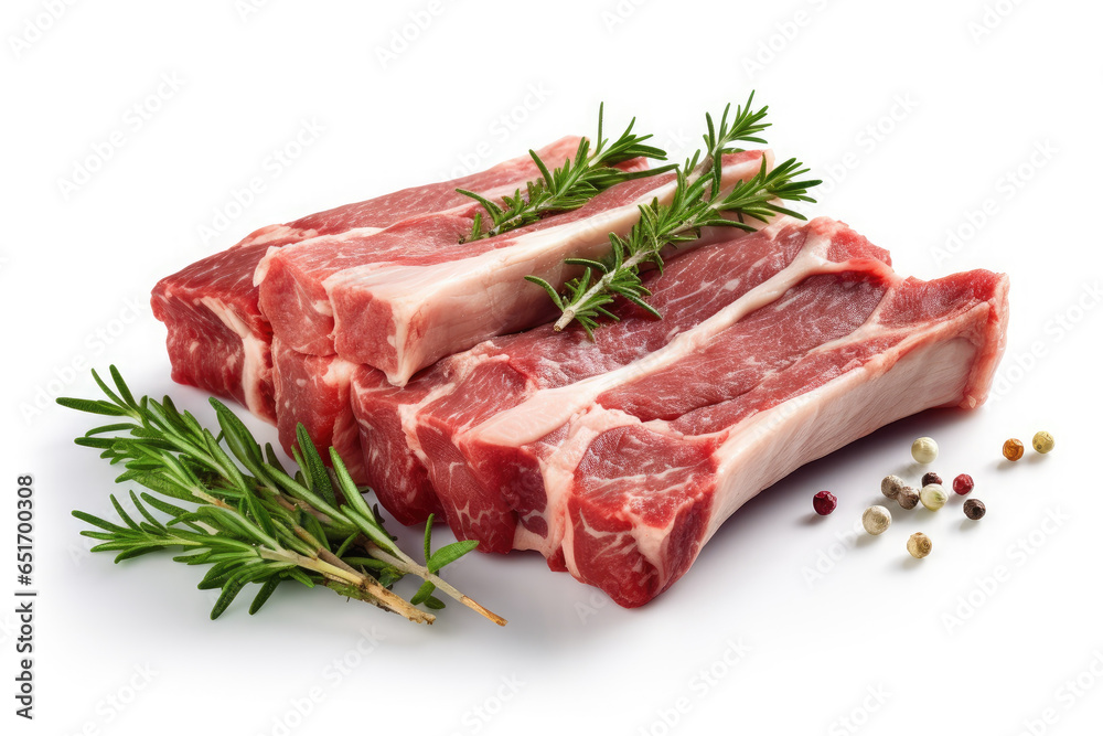 Lamb Ribs meat and herbs isolated on white, Generative AI Lamb Ribs meat and herbs isolated on white, Generative AI