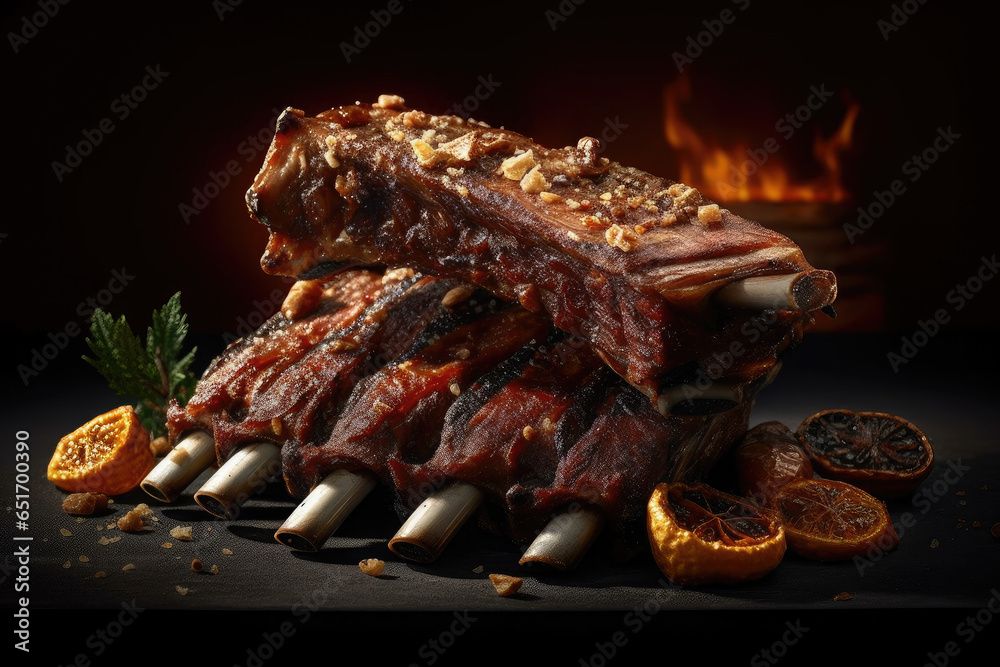 custom made wallpaper toronto digitalLamb Rib and Shanks grill with herbs, Generative AI