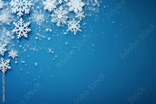 Winter theme greeting card background, snowflakes on blue background