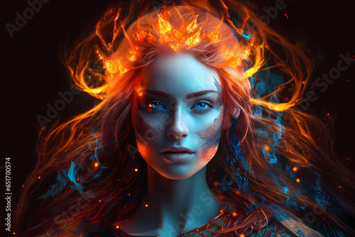 Portrait of a beautiful queen of fire 