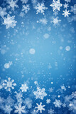 Winter theme greeting card background, snowflakes on blue background