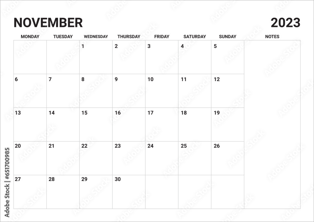2023 Monthly November calendar include notes 2023 Monthly November calendar include notes