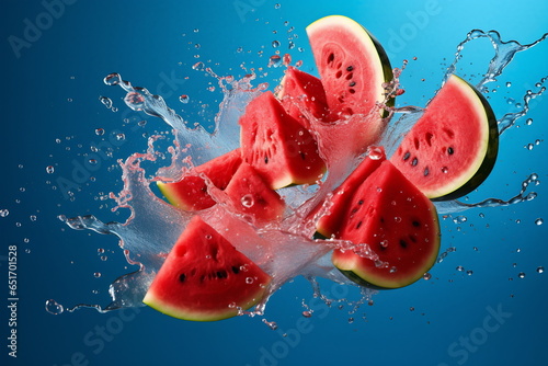 Fresh watermelon fruit in a splash of water.