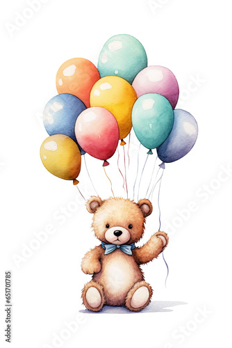 Brown bear hold balloons. Cartoon character design