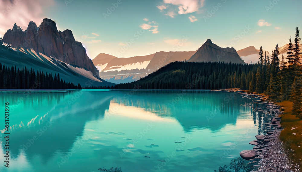 Beautiful illustration of Lake Louise at Banff National Park in Alberta, Canada