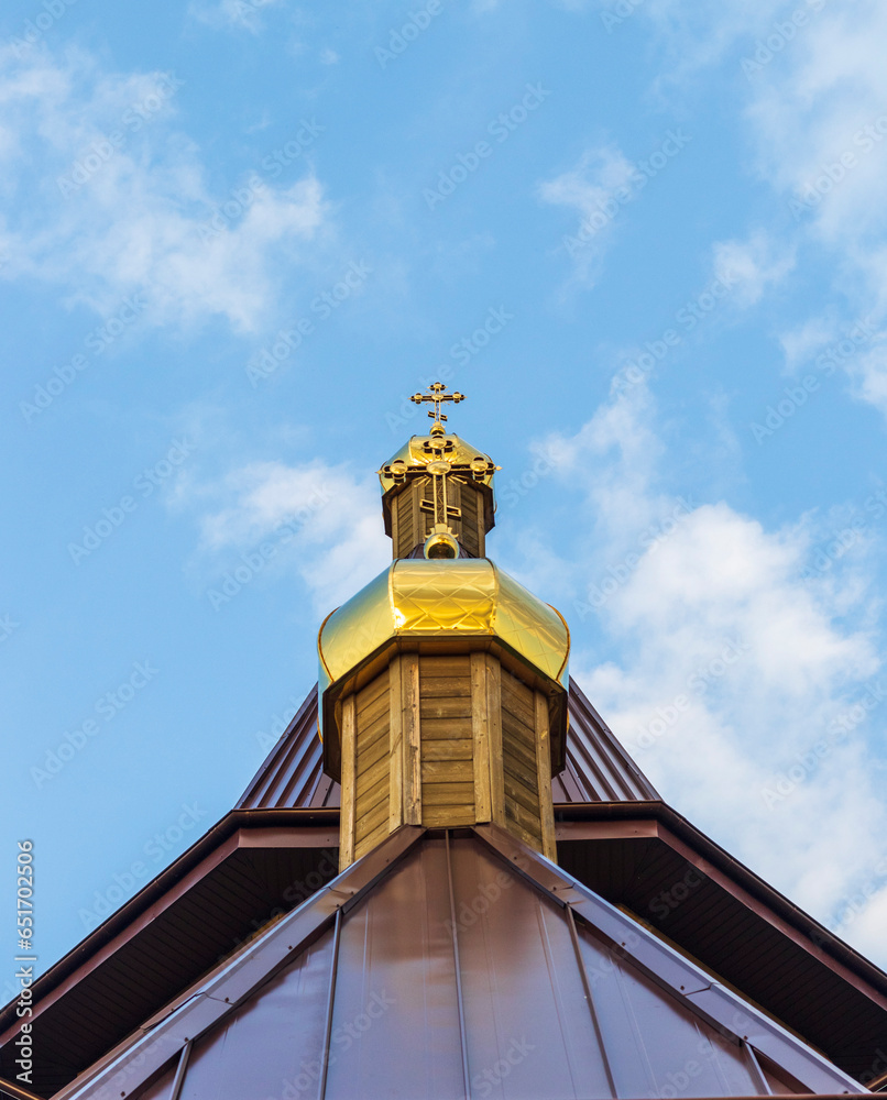 Shot of the domes of the old wooden orthodox church. Religion