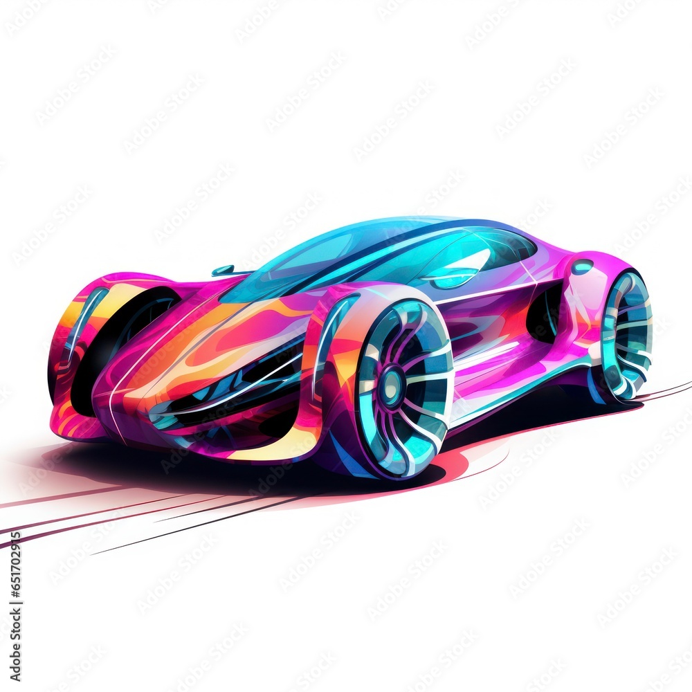 Naklejka premium Futuristic sport car in the style of electric dream isolated on white background