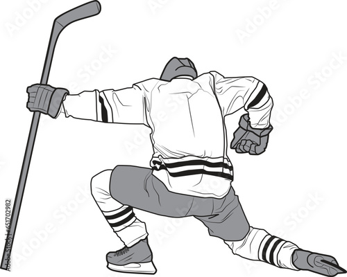 HOCKEY Player, Back, Skater, Ice Hockey, Goal celebration, line drawing illustration, man 