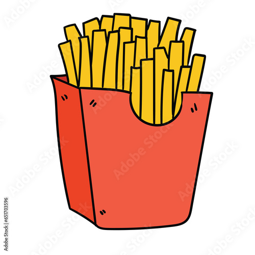 Hand-drawn cartoon French fries on a white background.