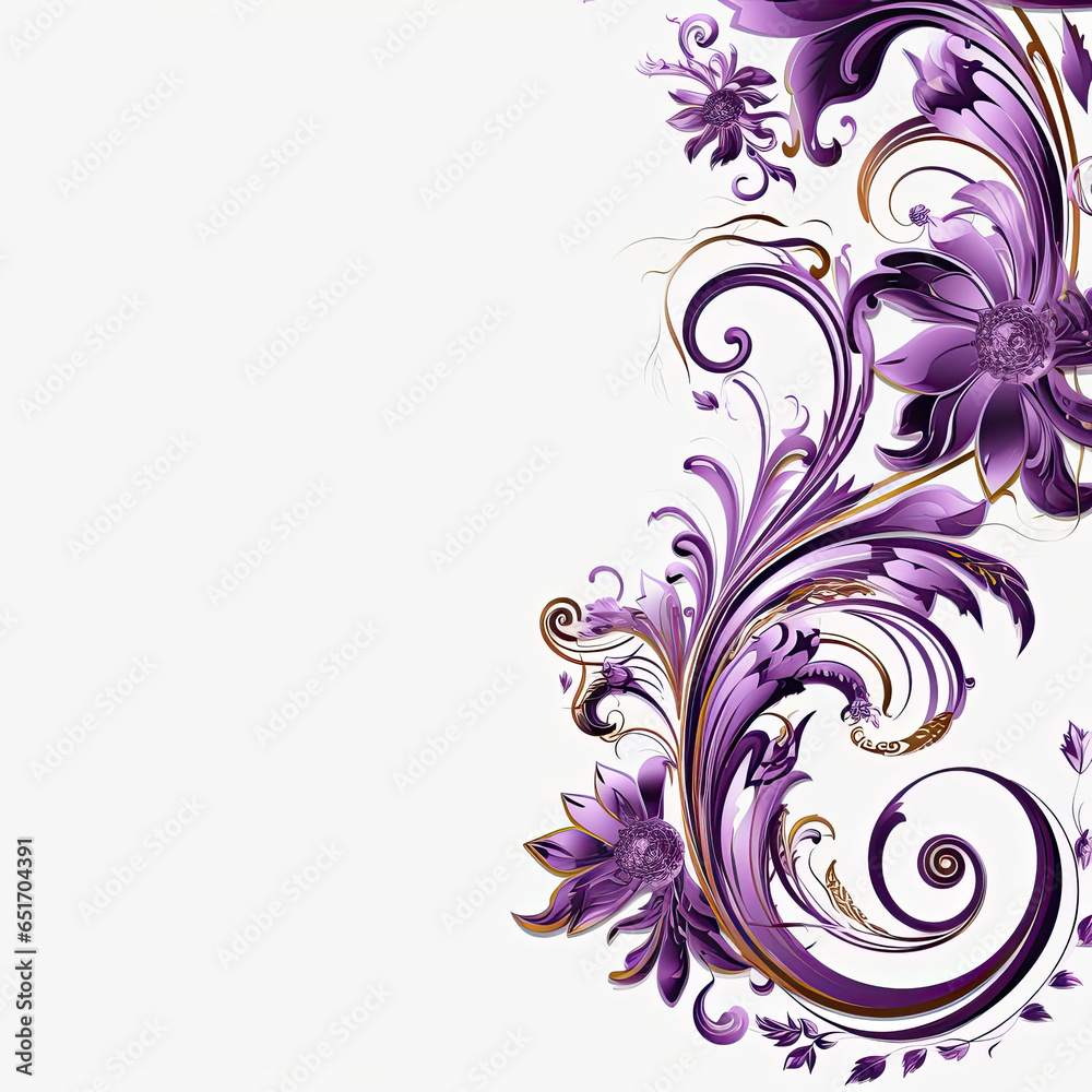 Violet elaborate filigree corner borders on white Background, AI Generated Violet elaborate filigree corner borders on white Background, AI Generated