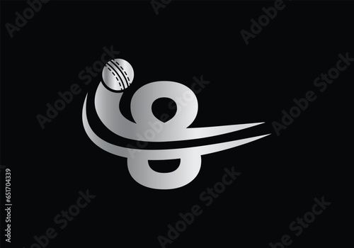 Modern 8 Letter with Cricket Sports Logo Template Design. For Cricket Club Symbol Vector Template