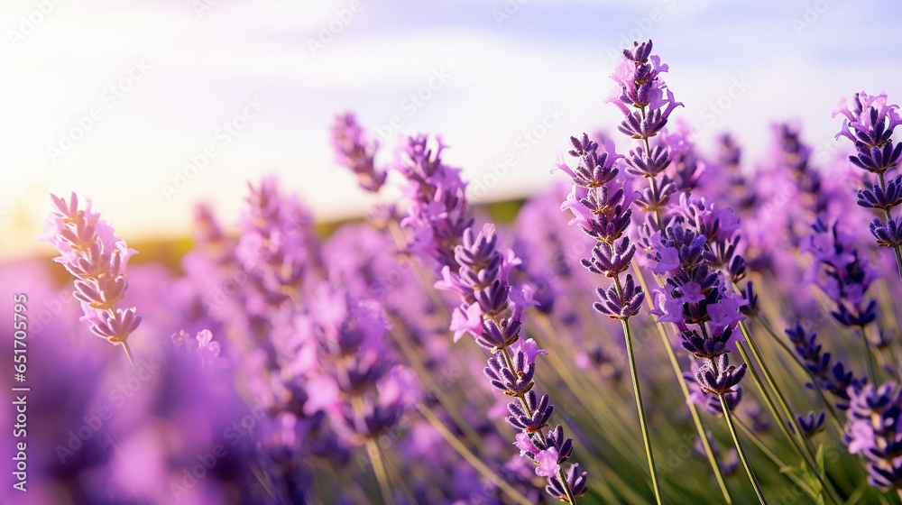 Obraz premium Lavender field close-up on a sunny day