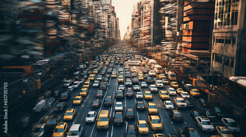 Busy and chaotic traffic in a big city 